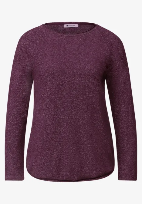 Damen-Langarmshirt in Beerenton mit rundem Ausschnitt und leicht schimmerndem Finish.
