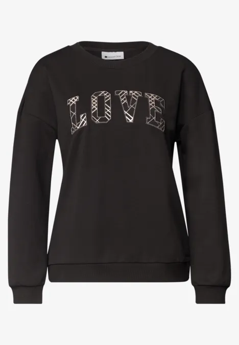T-shirt à manches longues avec motif typographique black coffee Schwarzer Pullover mit aufgedrucktem 'LOVE'-Schriftzug in gemusterten Buchstaben.