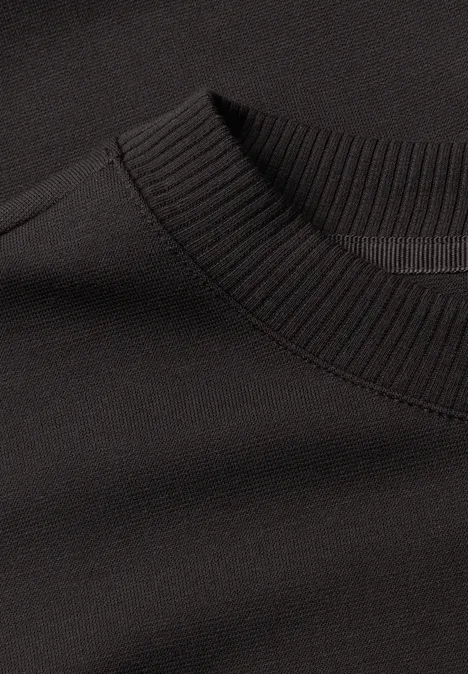 T-shirt à manches longues avec motif typographique black coffee Schwarzer Pullover mit geripptem Rundhalsausschnitt.