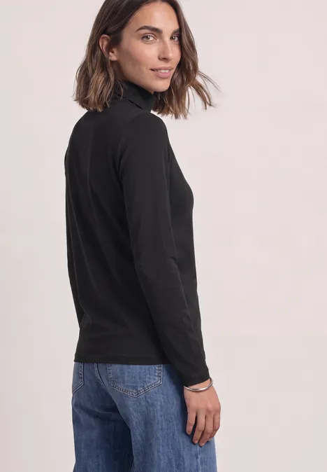 T-shirt uni à manches longues et col roulé Black