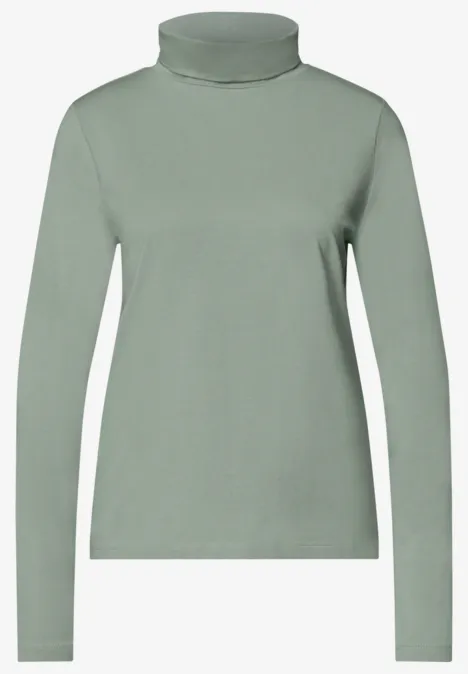 Langarm Shirt in Unifarbe mit Rollkragen eucalyptus green Ein schlichter, olivgrüner Rollkragenpullover mit langen Ärmeln und schmalem Schnitt.