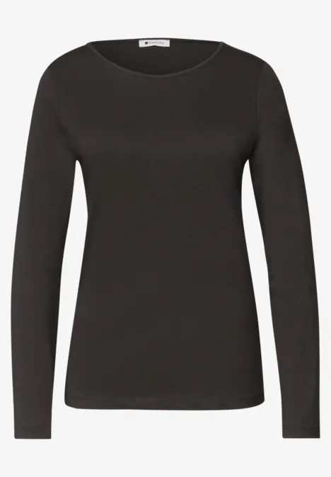 Schlichtes schwarzes Langarmshirt mit Rundhalsausschnitt und schmaler Passform.