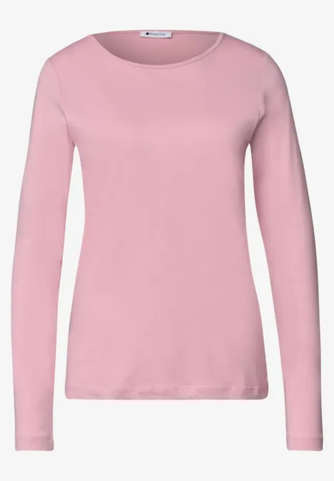Rosa, schlichtes Langarmshirt aus glattem Stoff
