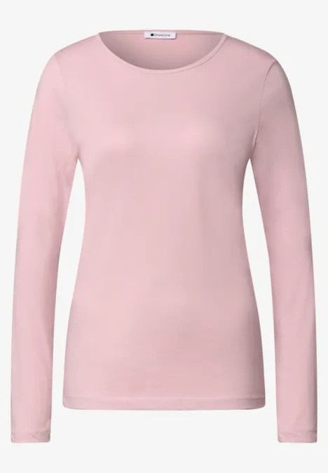 Effen roze longsleeve met ronde hals.