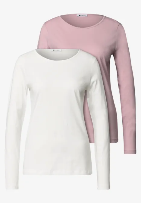 Langarm Shirts mit Rundhals im 2er-Pack off white/quiet rose Zwei Langarm-Shirts, eines weiß, eines rosa.