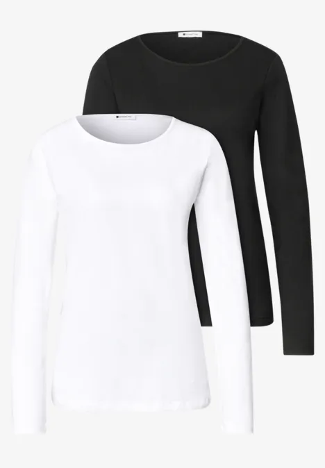 weißer und schwarzer Langarmshirt-Set, schlicht und vielseitig