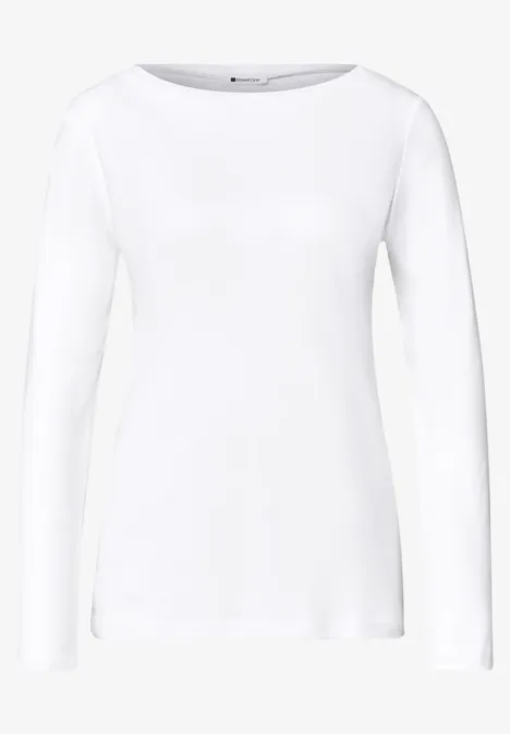 Weißes, schlichtes Langarmshirt mit Rundhalsausschnitt