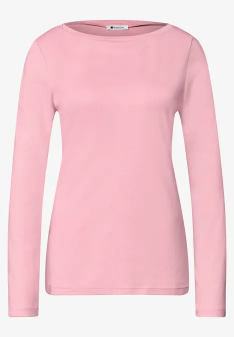 Rosafarbenes, schlichtes Langarmshirt mit Rundhalsausschnitt.