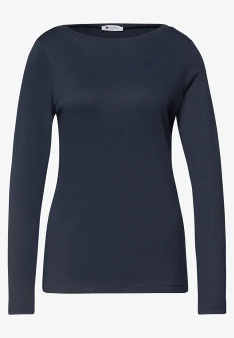 Damen Langarmshirt, marineblau, schmaler Schnitt, Rundhalsausschnitt.