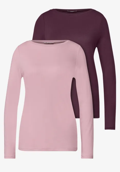 Twee effen shirts met lange mouwen in lichtroze en bordeauxrood