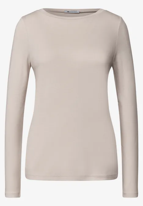 Hellbeigefarbenes Langarmshirt mit Rundhalsausschnitt