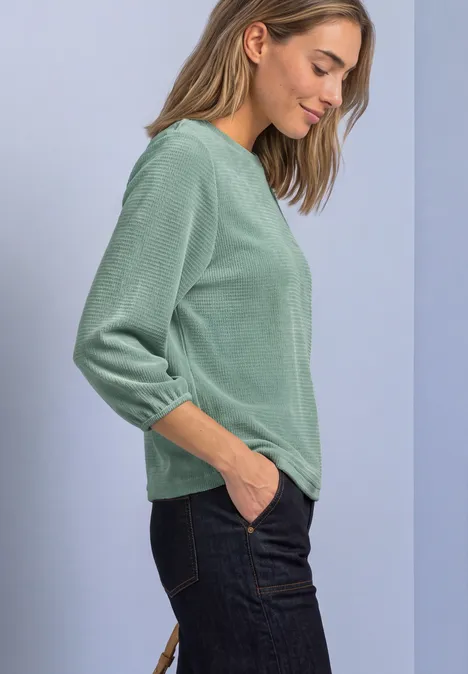 3/4-Arm Shirt in Unifarbe mit Rundhals eucalyptus green
