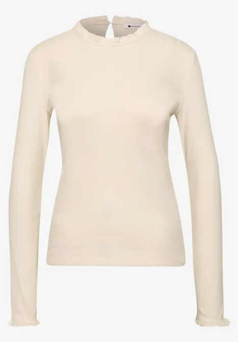 Langarm Shirt mit Rundhals und Rüschen pure beige Beiges Langarmshirt mit Rundhalsausschnitt und schmaler Passform.