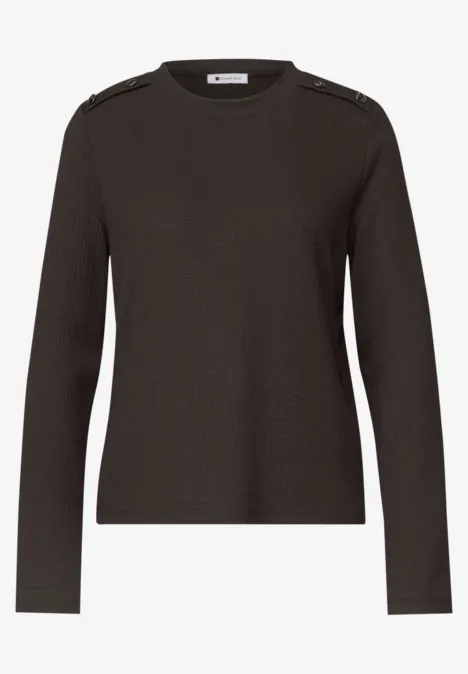 Schwarzer Pullover mit langen Ärmeln und Schulterklappen