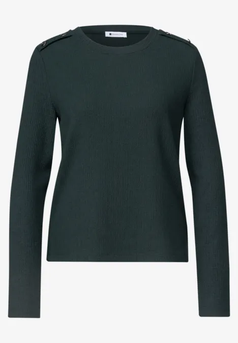 Shirt met lange mouwen, structuur en knopen stormy green Donkergroene trui met lange mouwen en ronde hals