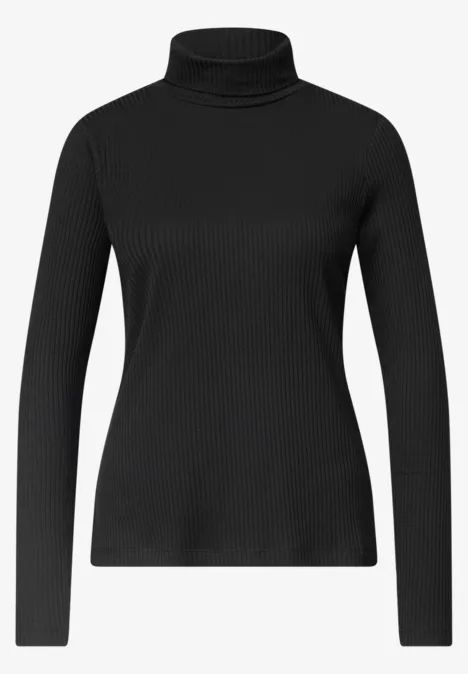Basic coltrui Black Schwarzer Rollkragenpullover aus Rippstrick mit langen Ärmeln.