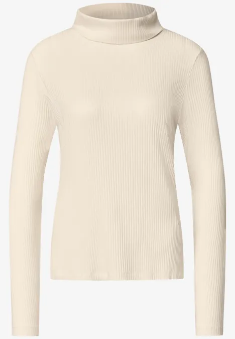 T-shirt basique uni à col roulé pure beige Beiger, gerippter Rollkragenpullover mit langen Ärmeln.