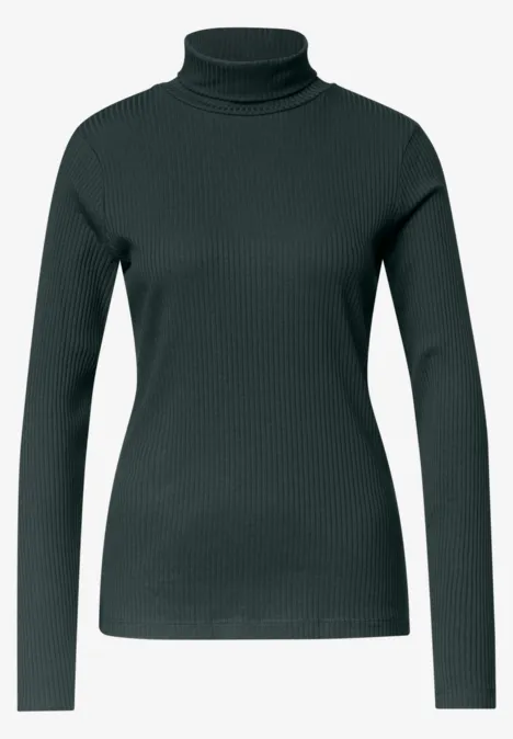 Basic shirt met col stormy green Dames coltrui in gebreide stof, lange mouwen, donkergroene kleur.