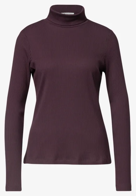 T-shirt basique uni à col roulé berry plum Dunkelviolettes, langärmeliges, figurbetontes Rollkragen-Shirt mit feiner Rippenstruktur.