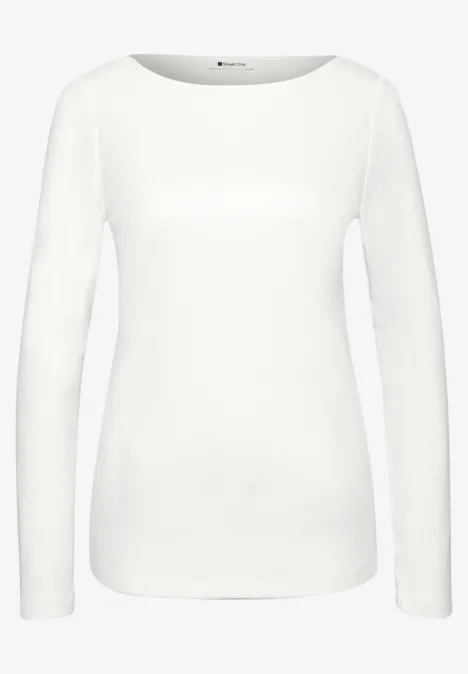 Effen wit shirt met lange mouwen van katoenmix en ronde hals.