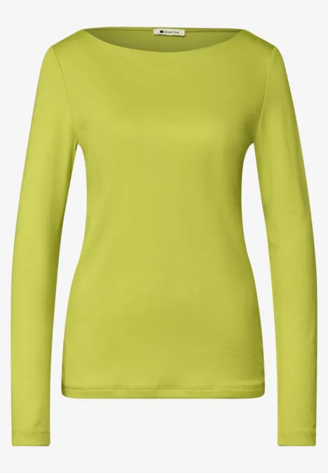 Basic Shirt met boothals apple lime Lichtgroen damesshirt met lange mouwen en eenvoudige lijnen