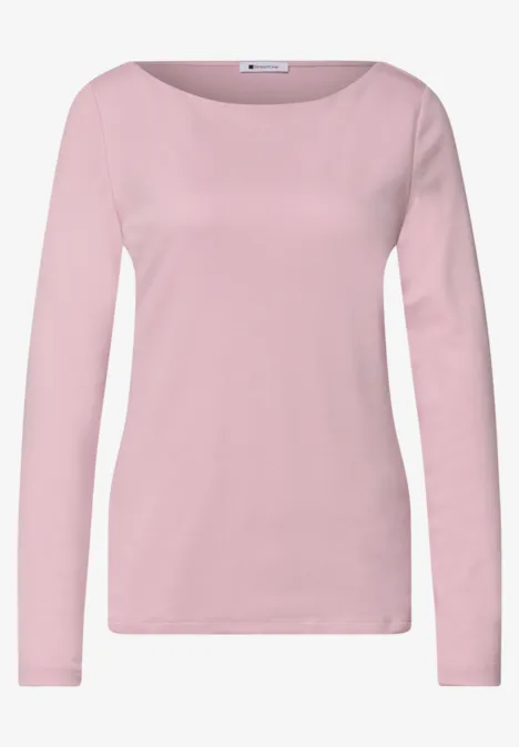 Basic shirt met boothals quiet rose Schlichtes, hellrosa Damen-Langarmshirt mit weitem Rundhalsausschnitt.