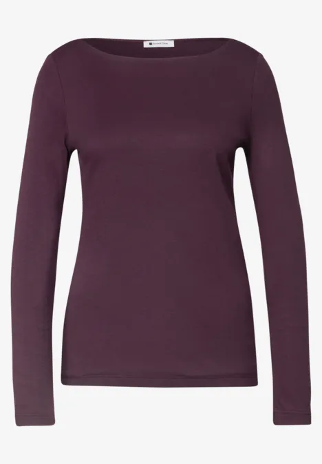 Effen, donkerpaarse longsleeve van soepel jersey, getailleerd en met ronde hals.