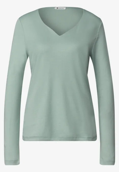 Hellgrünes Damenlangarmshirt mit V-Ausschnitt