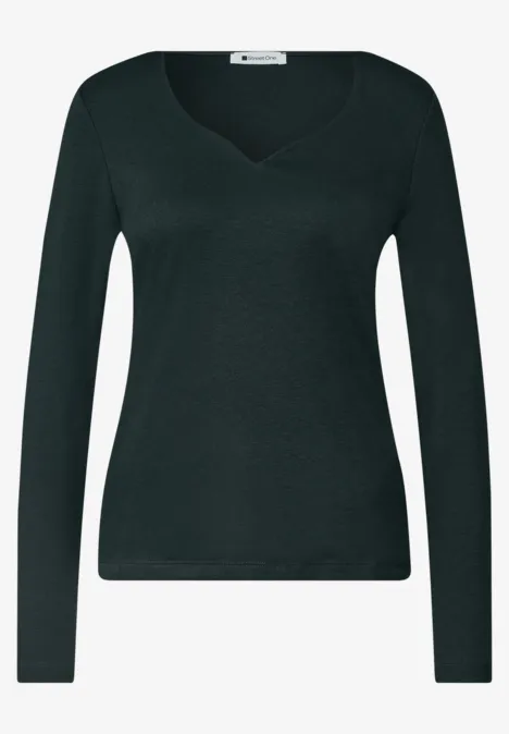 Schwarzer V-Ausschnitt-Pullover mit langen Ärmeln