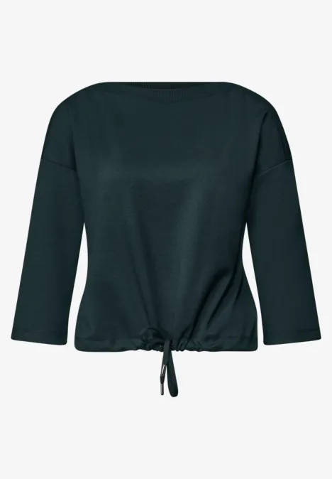 Donkergroene blouse met driekwartmouwen en aantrekkoord onderaan