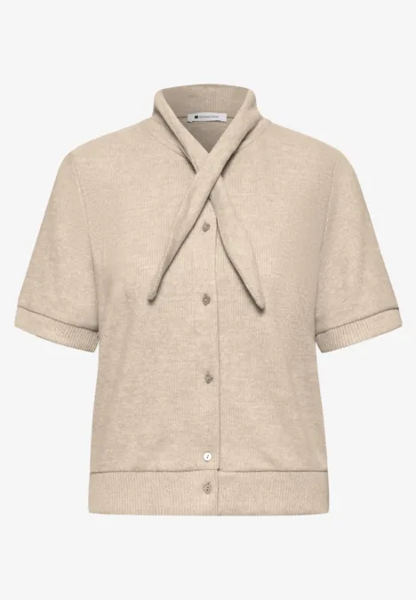 Kurzarm Jacke mit Schalkragen clay sand mel. Beige Kurzarmjacke aus Frottee mit Knopfleiste und modischem Kragenband.