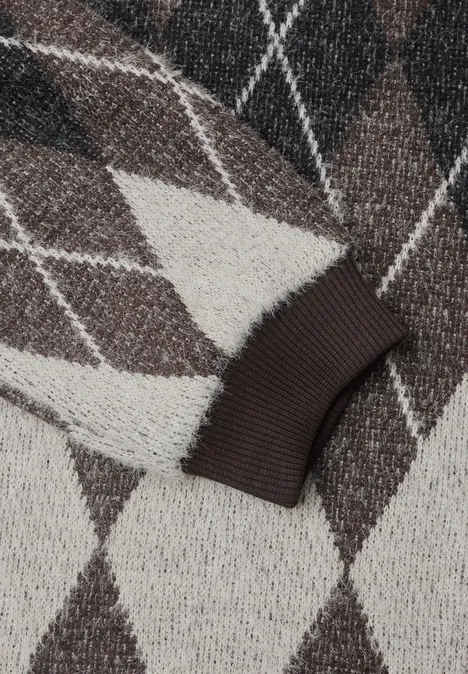 Jasje met ruitpatroon black coffee Braun-beiger Strickpullover mit Rautenmuster und kontrastierendem Ärmelbündchen.