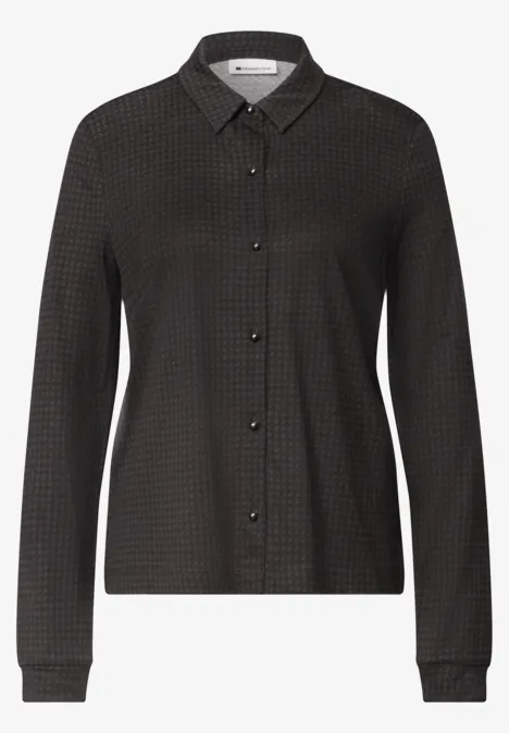 Jersey-Shirt met lange mouwen in blouse-stijl black coffee Schwarze langärmlige Bluse mit feinem Karomuster und Knopfleiste.