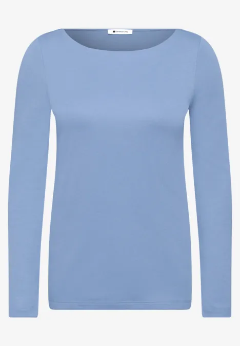Basic Shirt mit U-Boot-Ausschnitt northern blue Hellblaues Langarmshirt mit Rundhalsausschnitt, schlichtes Design.