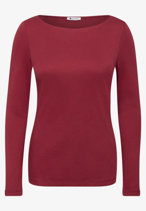 Einfaches, bordeauxrotes Langarmshirt mit Rundhalsausschnitt