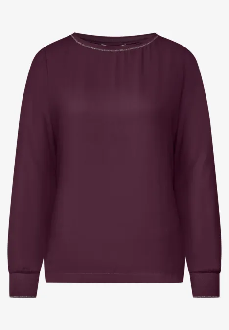 2-in-1 Sirt aus Chiffon mit Boat Neck berry maroon Dunkelroter Pullover mit Rundhalsausschnitt und langen Ärmeln.