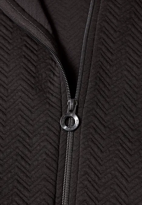 Leichte Sweatjacke mit Struktur und Zipper black coffee Schwarzer Stoff mit Zickzack-Struktur und Reißverschluss mit Ring-Zipper.