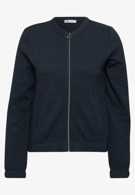 Leichte Sweatjacke mit Struktur und Zipper darkest blue Dunkelblaue Stepp-Bomberjacke mit Rundhalsausschnitt, Reißverschluss und langen Ärmeln.