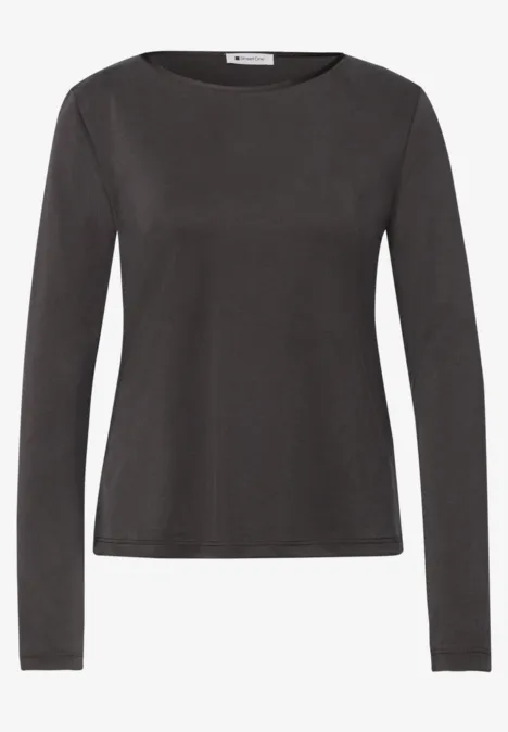 Shirt met lange mouwen, ronde hals en satijndetail black coffee Een simpel zwart shirt met lange mouwen en ronde hals.