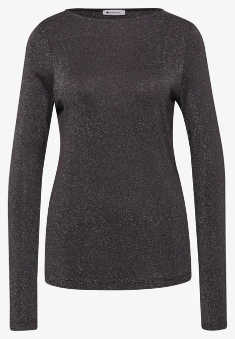 Langarm Shirt mit Boat Neck und Glitzer black coffee Graues, glitzerndes Langarmshirt mit Rundhalsausschnitt