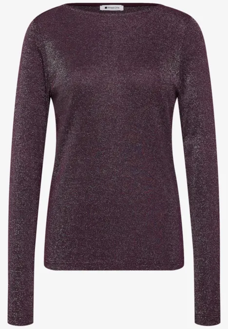 Langarm Shirt mit Boat Neck und Glitzer berry plum Längerärmliges, schimmerndes Damenoberteil in Burgund.