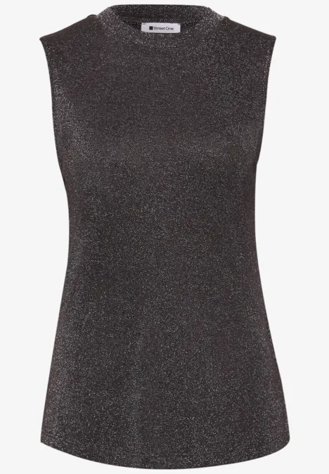 Top met col en glitters black coffee Zwart, mouwloos topje met subtiele glitter en ronde hals.