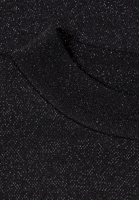 Shirt met lange mouwen, col en glitters Black Zwarte, glinsterende stof met fijne zilverkleurige deeltjes, mogelijk een trui of T-shirt.