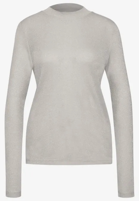 T-shirt uni gris clair à manches longues et col rond