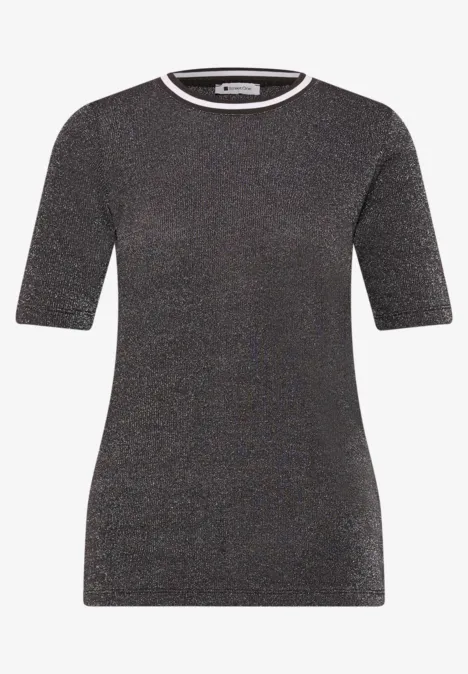 Kurzarm Shirt mit Rundhals und Glitzer black coffee Schwarzes, fein schimmerndes Damen-T-Shirt mit kurzem Arm und rundem Ausschnitt.