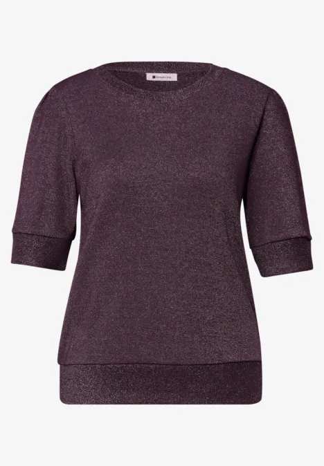 T-Shirt mit Rundhals und Glitzer berry plum Dunkellila Damenpullover mit halblangen Ärmeln und dezentem Glitzereffekt.