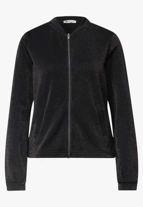 Leichter Blouson mit Glitzerdetails Black Schwarze Damen-Bomberjacke mit Reißverschluss und seitlichen Eingrifftaschen.
