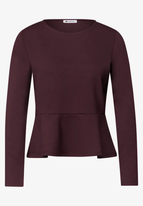 Langarm Shirt mit Volant-Saum berry plum Dunkelrotes Langarmshirt mit figurbetonter Taille und leicht ausgestelltem Saum.
