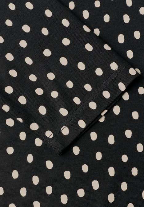 Eenvoudig shirt met col en patroon Black Zwarte stof met onregelmatige witte stippen
