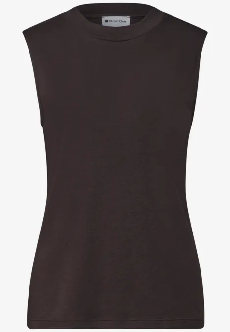 Basic top espresso brown Schlichtes ärmelloses Damenoberteil in Dunkelbraun mit rundem Halsausschnitt